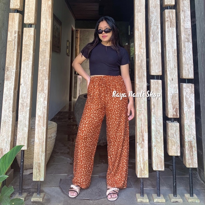 Kulot Motif Bali Rayon Premium-Kulot Kremi Tembaga
