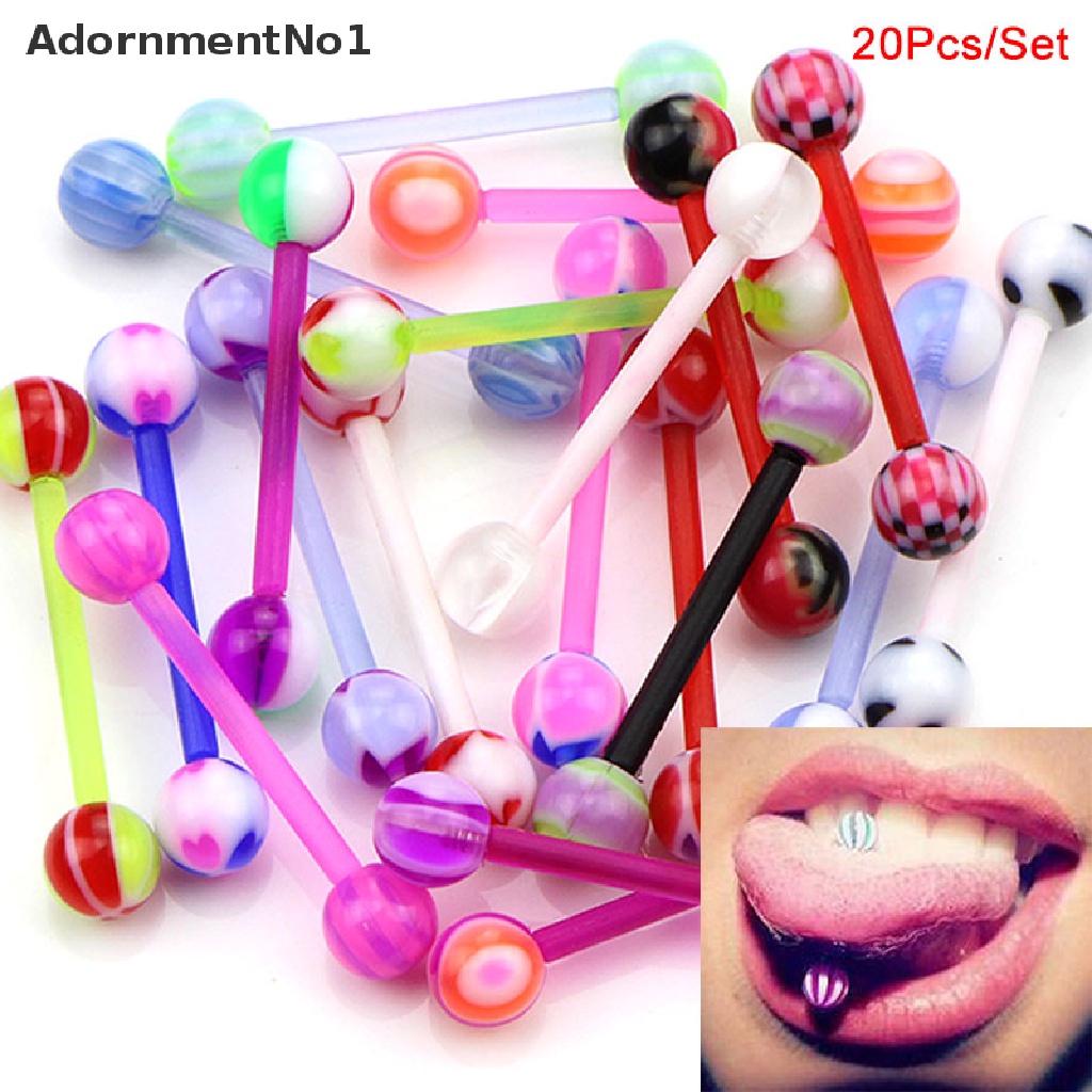 (AdornmentNo1) 20pcs / Set Anting Tindik Lidah / Tubuh Bentuk Barbel Warna Campur