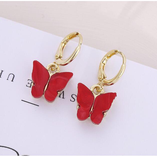 Kalung Liontin Anting KUPU-KUPU WARNA Gaya Korea Fashion Wanita Butterfly Rantai Titanium Alloy