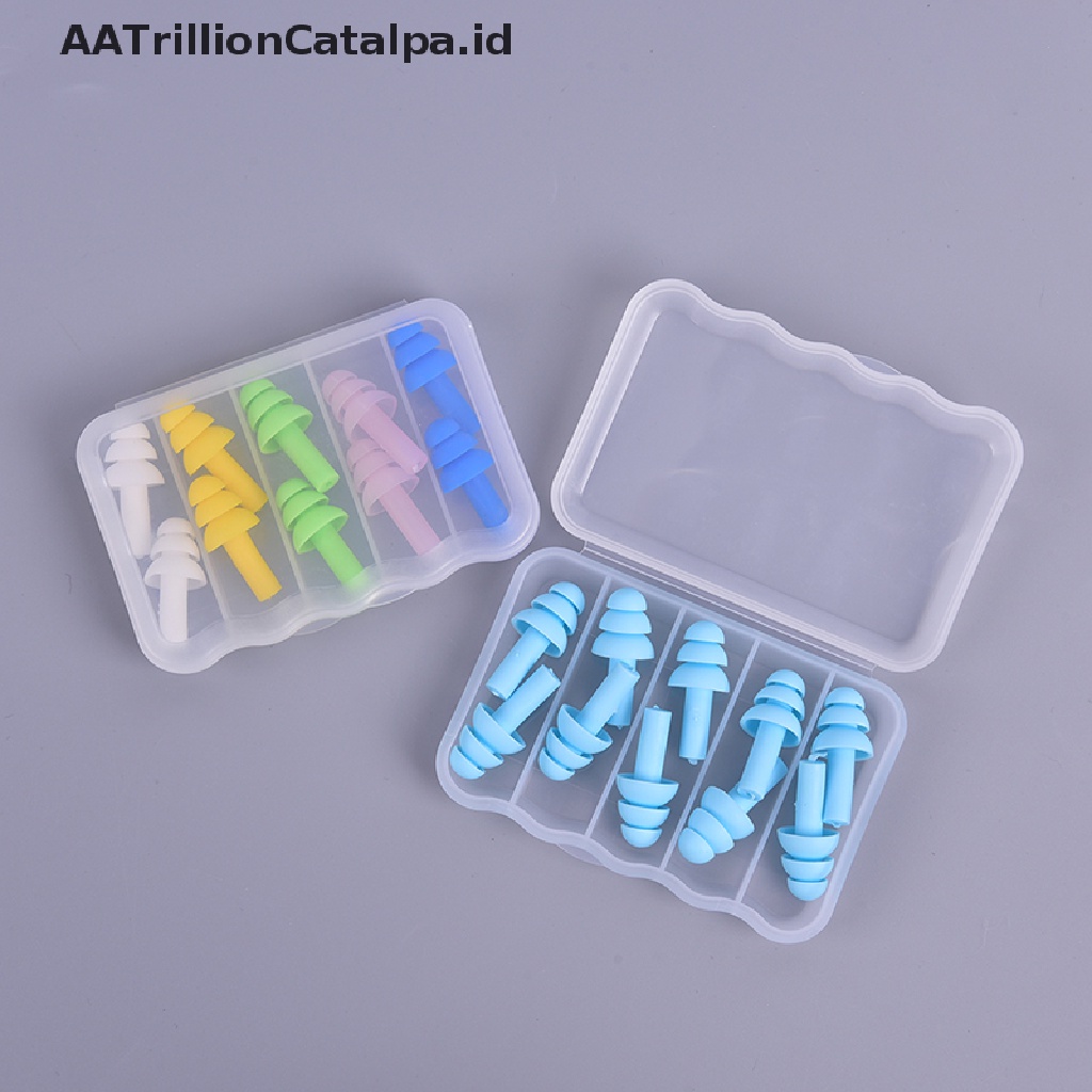 Aatrillioncatalpa 5 Pasang Ear Plug Silikon Peredam Suara Untuk Renangtidur