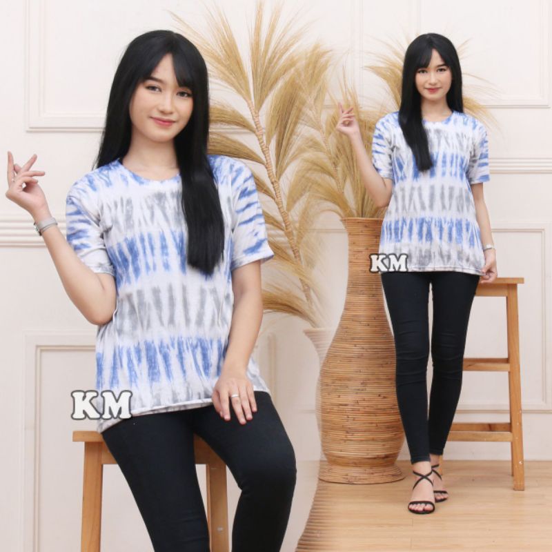 Kaos Wanita Murah Lengan Pendek Tshirt Motif Batik Abstrak Baju Olahraga Cewek Santai Tie Dye Kekinian Terbaru Ukuran Size M L XL Harga Murah Grosir Bahan Combed Halus