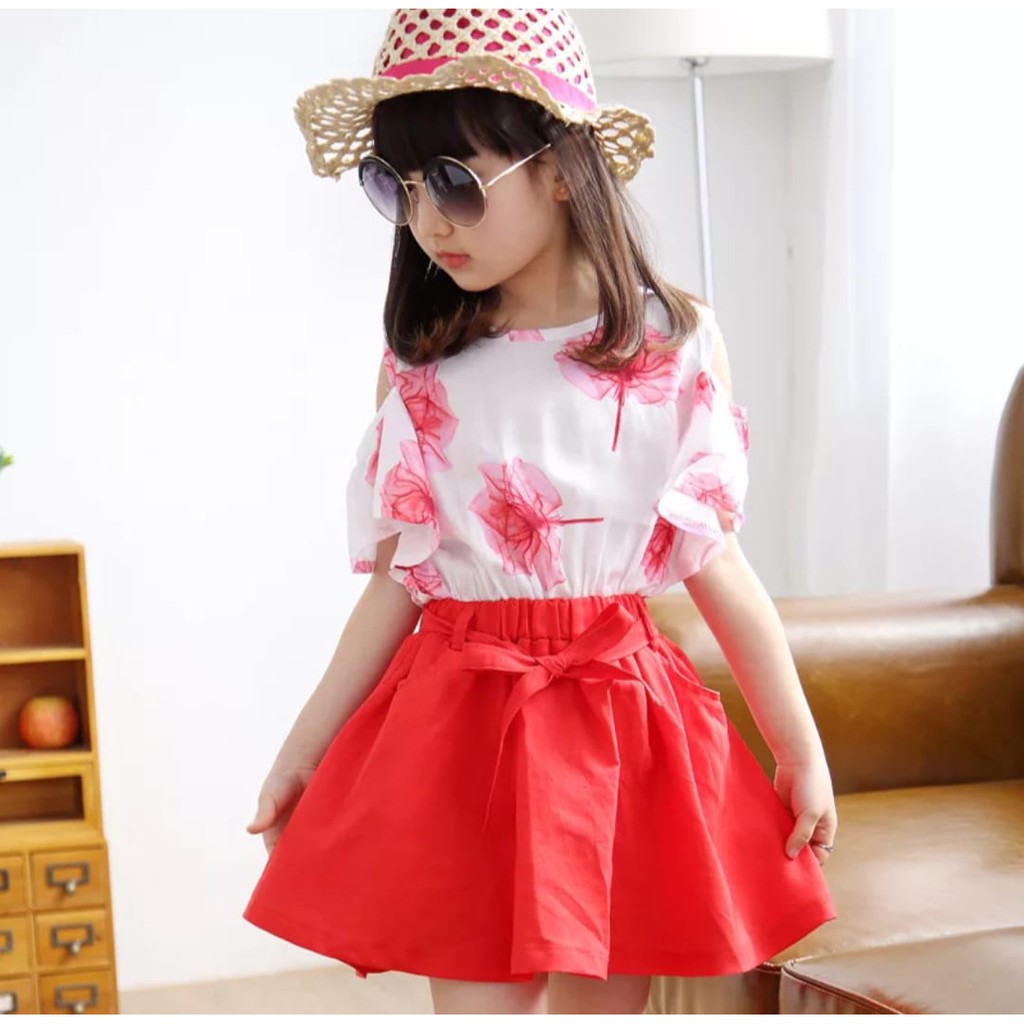 QUEEN FASHION SETELAN KIDS FLOWER / BIRU / MERAH / HIJAU