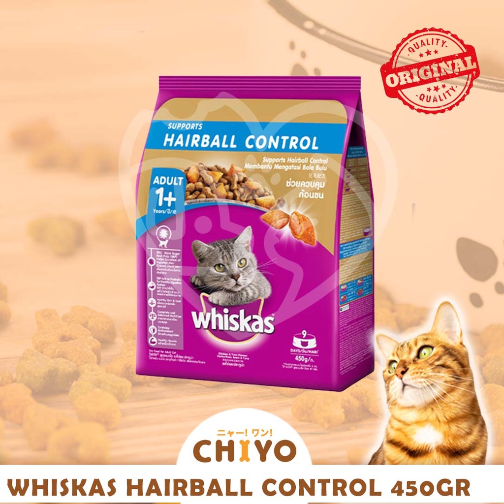 MAKANAN KUCING WHISKAS HAIRBALL CONTROL INDOOR 450 GR ( CAT FOOD )