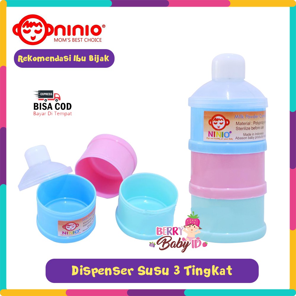 Ninio Tempat Dispenser Susu Bayi Milk Powder Dispenser 3 Susun Tingkat Berry Mart