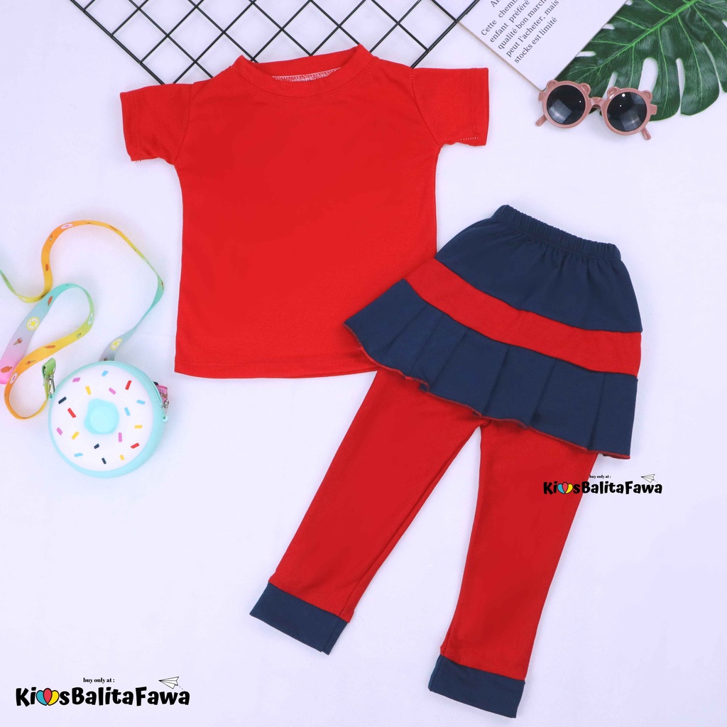 Setelan Zahra uk Bayi - 4 Tahun / Baju Anak Perempuan Celana Panjang Setelan Umbrella Pants Kaos Polos