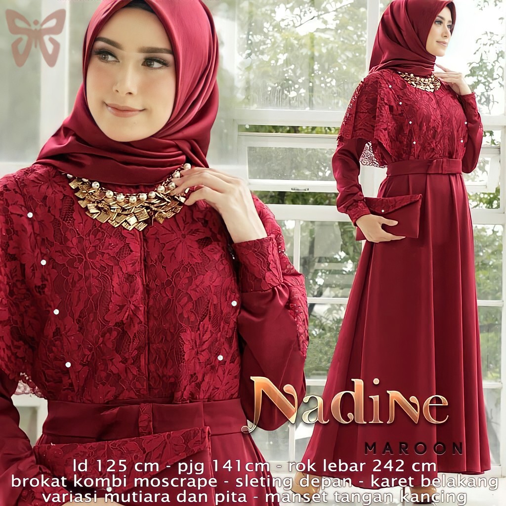 GAMIS BROKAT JUMBO NADINE, BAHAN BROKAT KOMBI MOSCREPE BIG SIZE FIT TO XXL, LD 125 PJ 141 IMPORT GAM