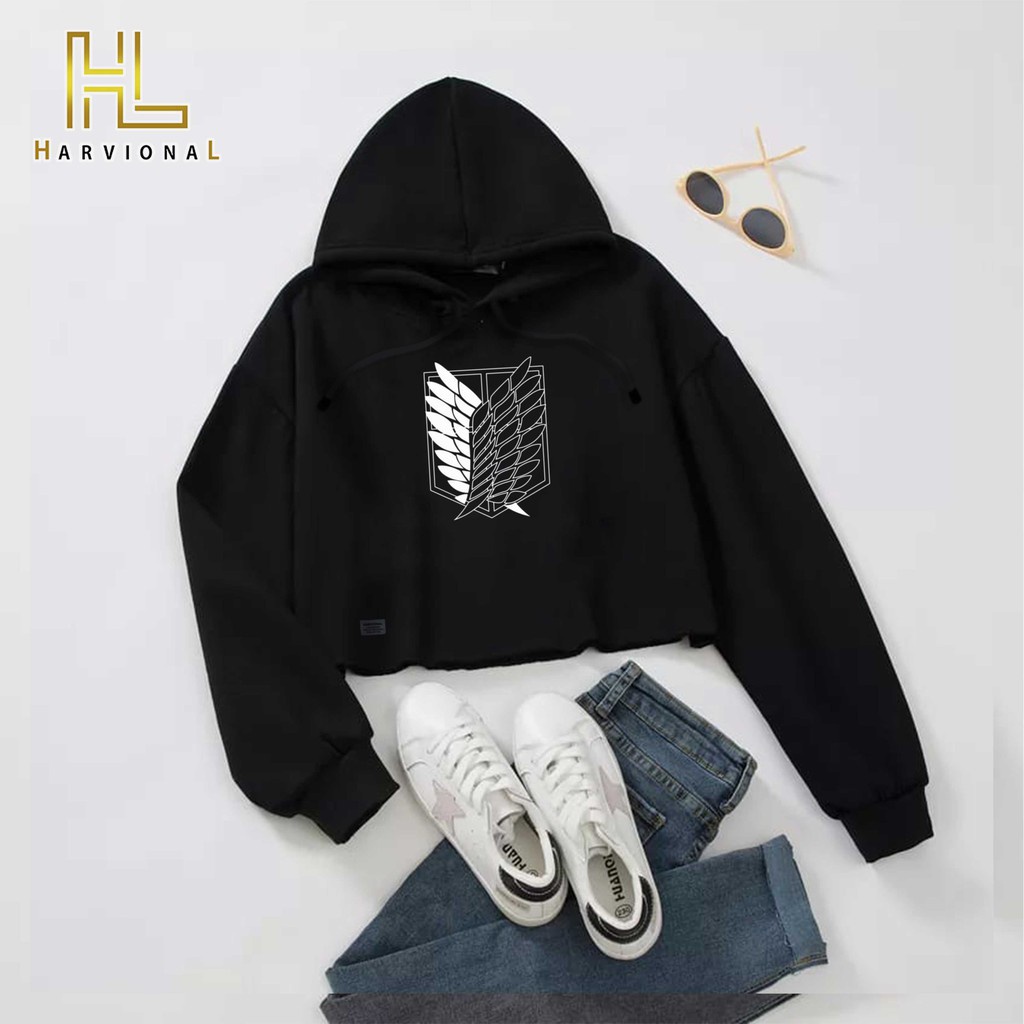 SWEATER CROP HOODIE SAYAP BAHAN FRENCHTERRY TERLARIS