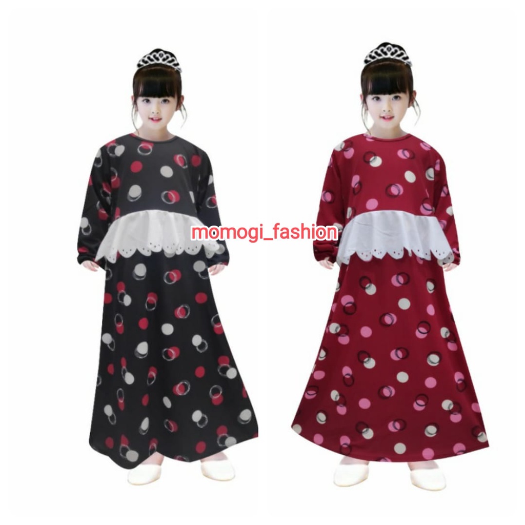 MOMOGI-GAMIS KELLY /GAMIS ANAK PEREMPUAN POLKA LASER CUTTING/Usia 5th-10th