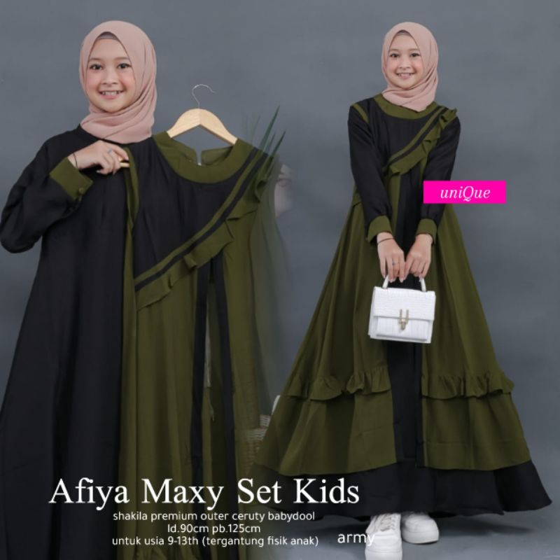 Setelan Dress Anak Remaja Inner Outer AFIYA MAXY SET KIDS BY UNIQUE