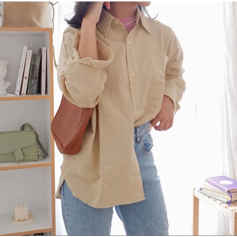 Kemeja wanita oversize linen / Olivia Shirt-Olivia Cream
