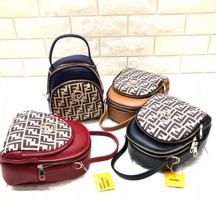 BARU TAS BATAM TAS WANITA IMPORT TAS RANSEL FENDI 3IN1 3 RUANG BACKPACK - HITAM TAS TASCEWEK