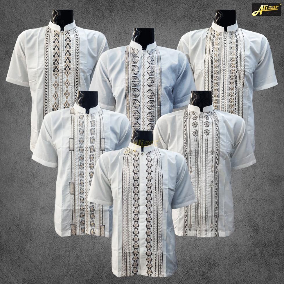 Baju Koko Bordir  Pria, Baju Koko Muslim Dewasa, Koko Bordir Pria Dewasa Putih Lengan Pendek