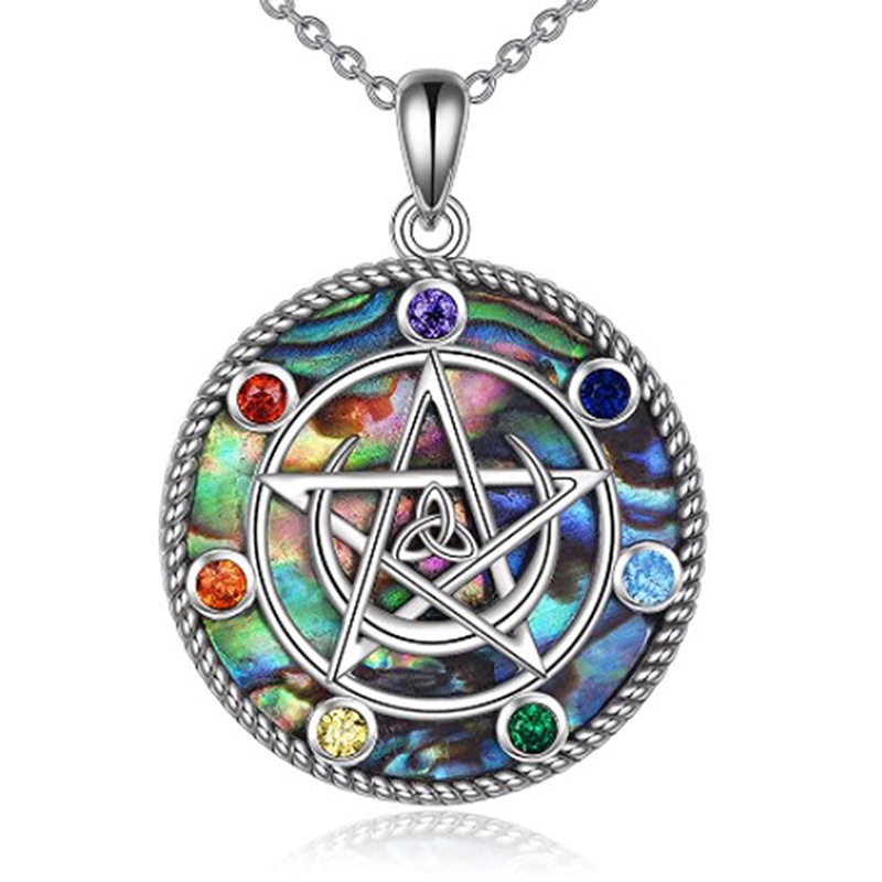 Fancyqube Kalung Sterling Silver Liontin Pentagram Bulan Celtics Pagan Wiccan Magic Amulet Untuk Wanita