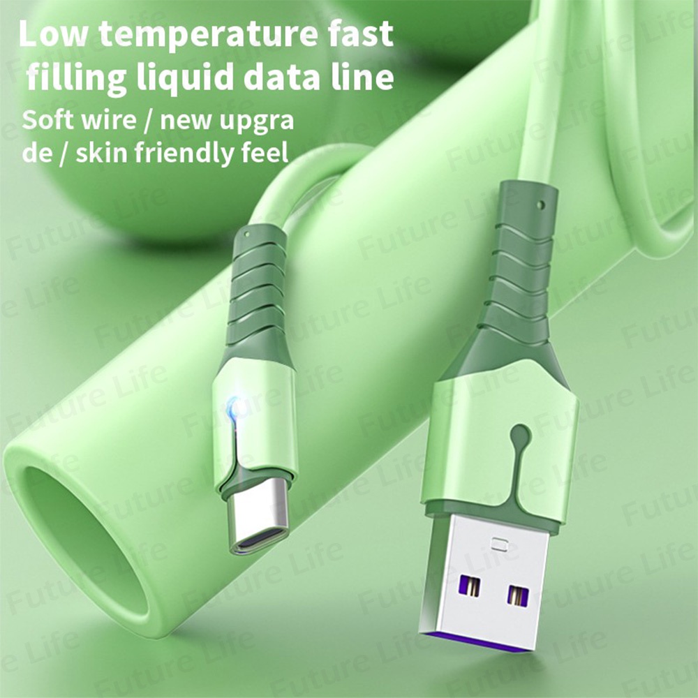 Kabel Data / Charger Micro USB Tipe-C 5A Fast Charging Bahan Silikon Untuk Apple / Android / iPhone