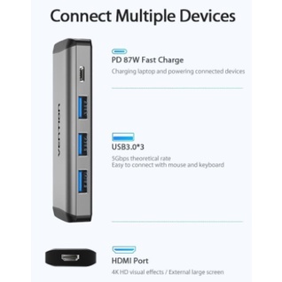 Vention USB Type C Hub HDMI USB 3.0 Thunderbolt Dongle 5 in 1 Macbook Laptop Support MHL PD