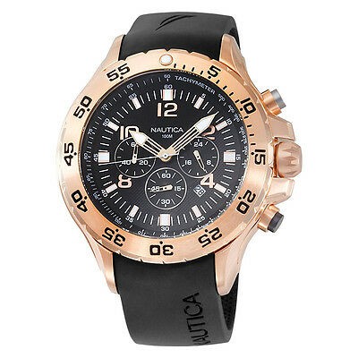 Nautica NST Chronograph Rose Gold Case Black Rubber Strap Men's Watch N18523G