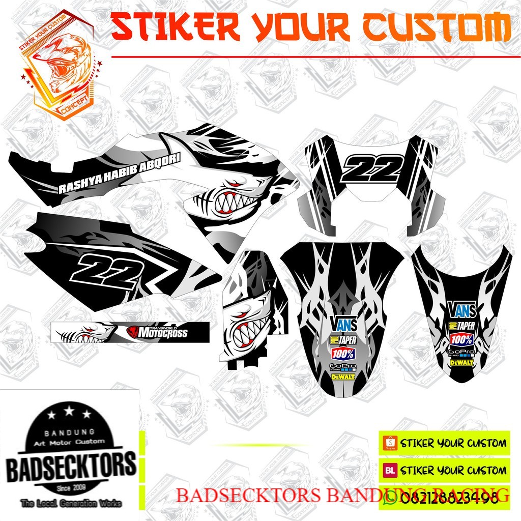 decal stiker klx bf - dtracker - klx 150 - klx gordon- baby shark putih keren