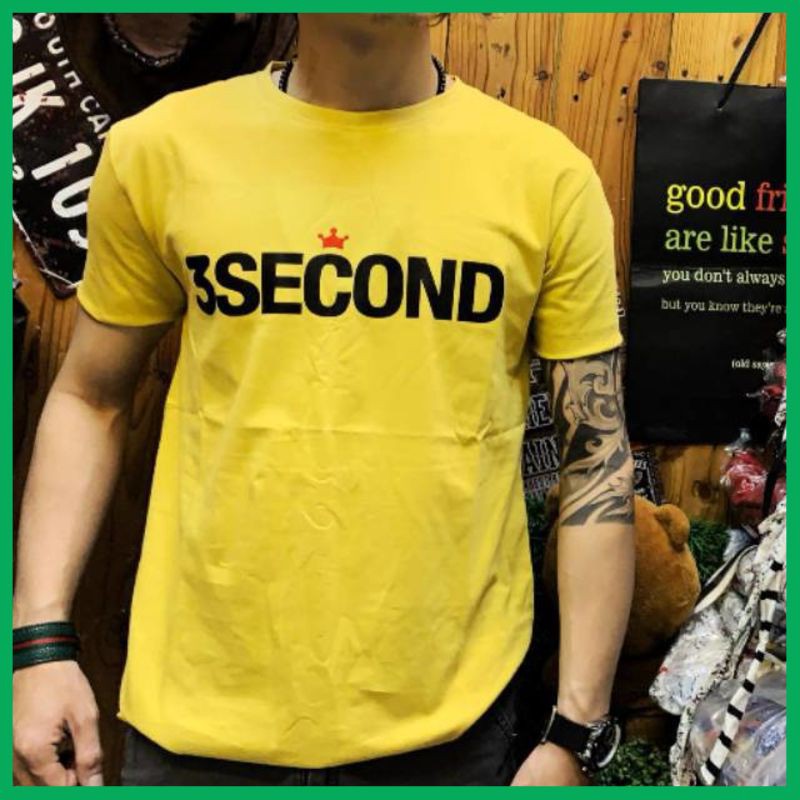 Kaos Branded PTT pria basic three second kaos 3 second yellow TA AA