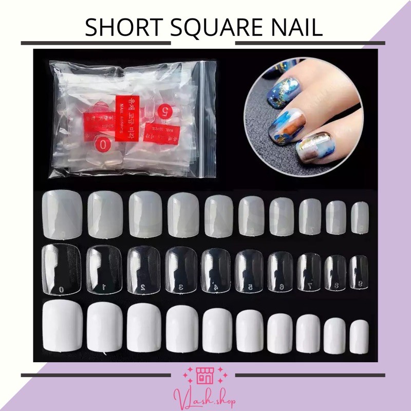 500 PCS KUKU PALSU KOTAK PENDEK UNTUK TANGAN - SHORT SQUARE NAIL TIP