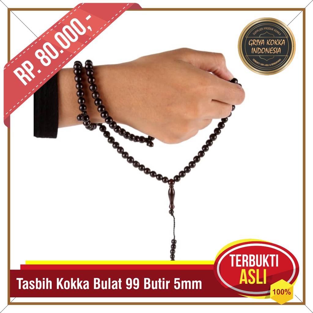 Tasbih Kokka Bulat Kepala Hitam - Kayu Kesehatan - Tasbih Kayu