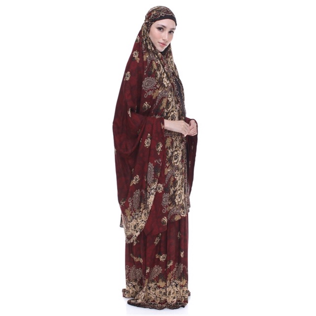Mukena Tazbiya Maroon motif rose