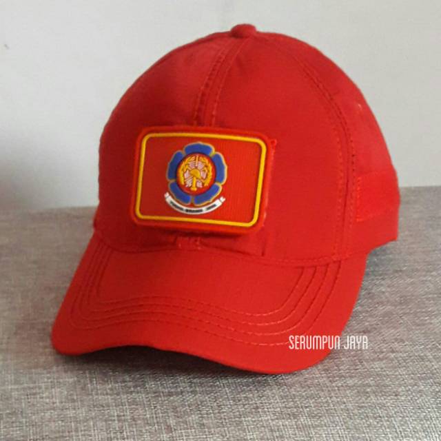 TOPI DAMKAR OUTDOR LAPANGAN - TOPI VELCRO MERAH + PATCH DAMKAR