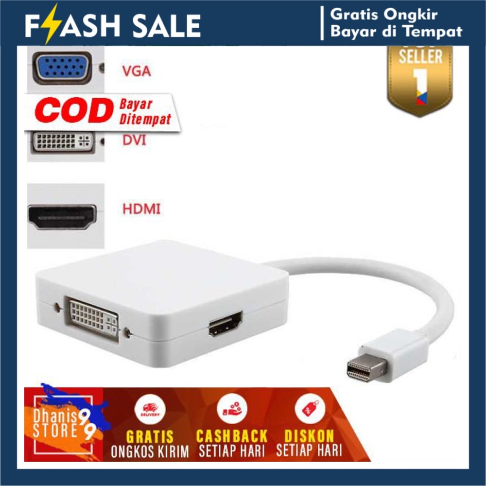 Adapter 3 in 1 Mini Display Port to HDMI VGA DVI Displayport HDMI Computer Adaptor Layar PC Komputer