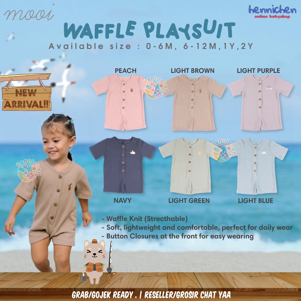 PROMO 7.7 PROMO BAJU LEBARAN MURAH MOOI WAFFLE PLAYSUIT ROMPER ANAK SEGIEMPAT PLAYSUIT PENDEK BAJU ANAK 0 - 2 TAHUN