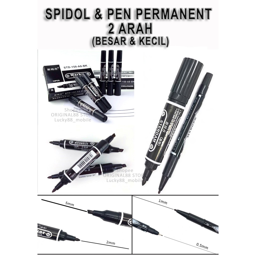 

SPIDOL & PEN HITAM PERMANENT DUA 2 ARAH PERMANEN BLACK LUKIS KERJA KANTOR PACKING TAHAN TIDAK LUNTUR