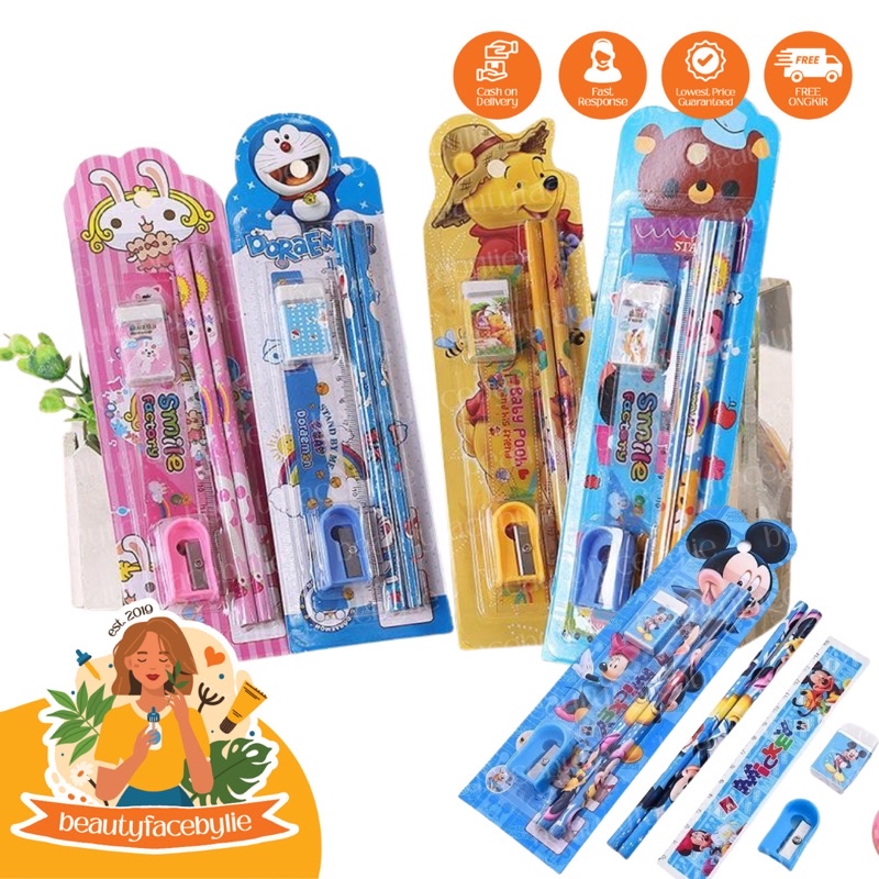 Stationery Alat Tulis set 5 in 1 Karakter Kartun Souvenir Pesta ulangtahun