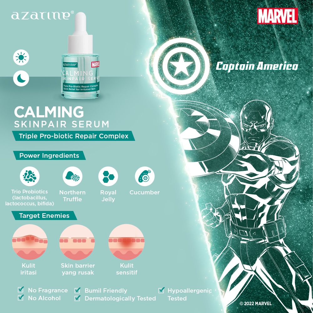 Azarine Serum Series Superhero Marvel Edition Acne Spot | Hydramax | Luminous | Peeling | Pore Tightening | Calming Skin Pair | Niacinamide 5% | Brightening C-Glow | Eyeluminate | Daily Defender | Retinol | Revitalizing | Miracle Oil |  C White Lightening