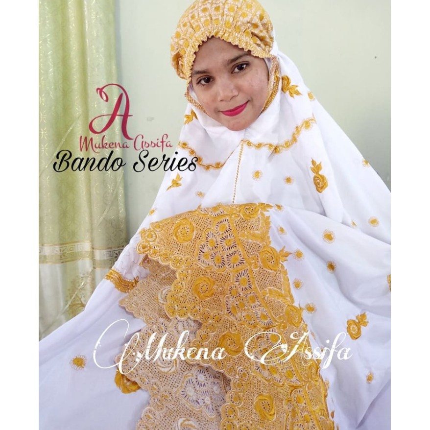 Mukena bordir bukittinggi padang pariaman keliling kepala khadijah putih gold tabur by mukena assifa