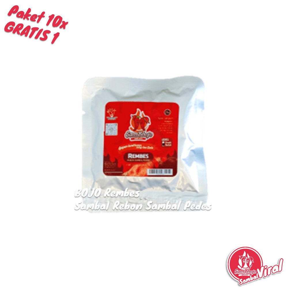 

Sambal Viral Rebon Sambal Pedes (Bojo REMBES) Sachet, Paket 10 GRATIS 1