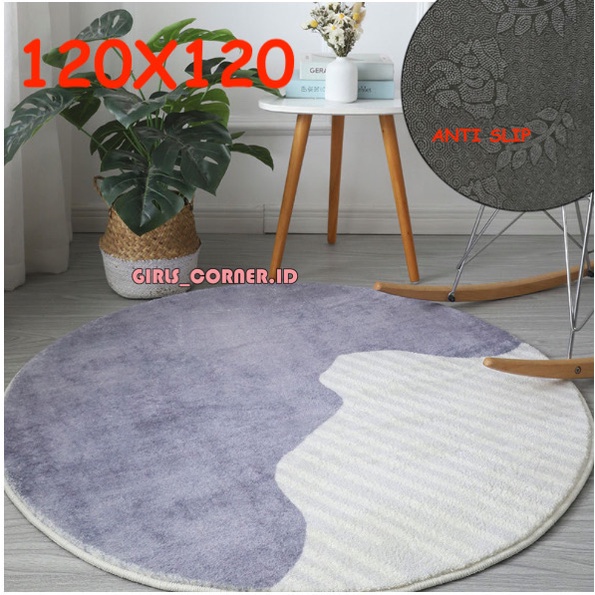 KARPET BULU BULAT MODERN MINIMALIS LUCU KOREA DIAMETER 120CM