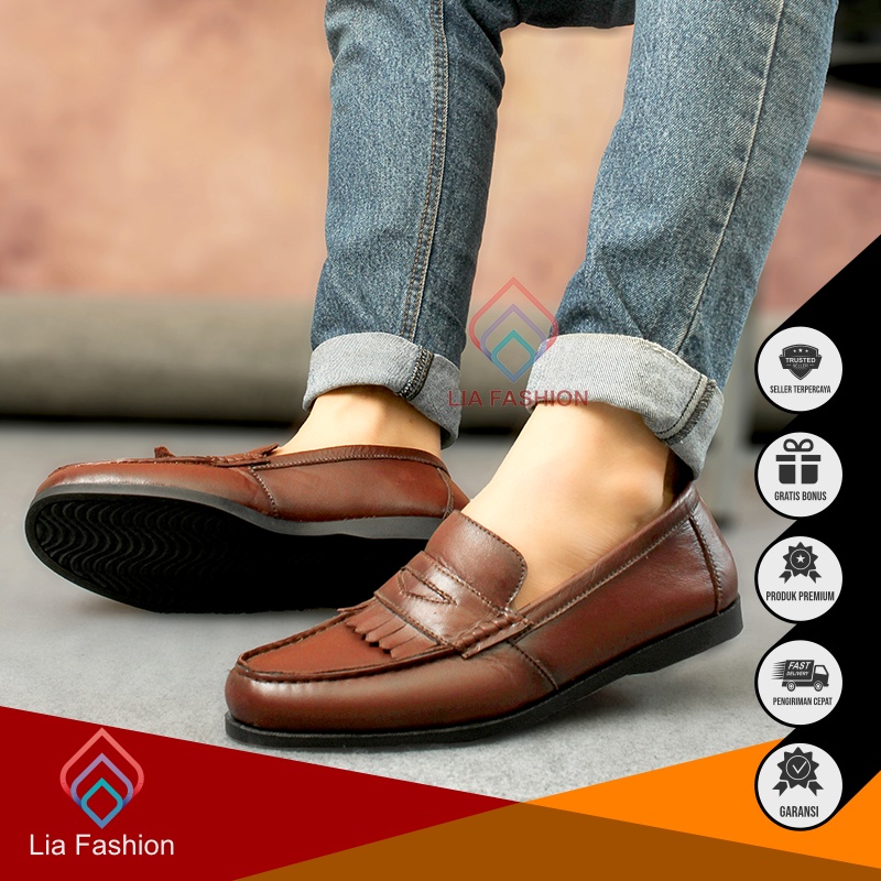 LIA X SEZAJUNI - Sepatu Kulit Pria Tanpa Tali Nikah Kondangan Pernikahan Remaja Kerja Kantor Casual 