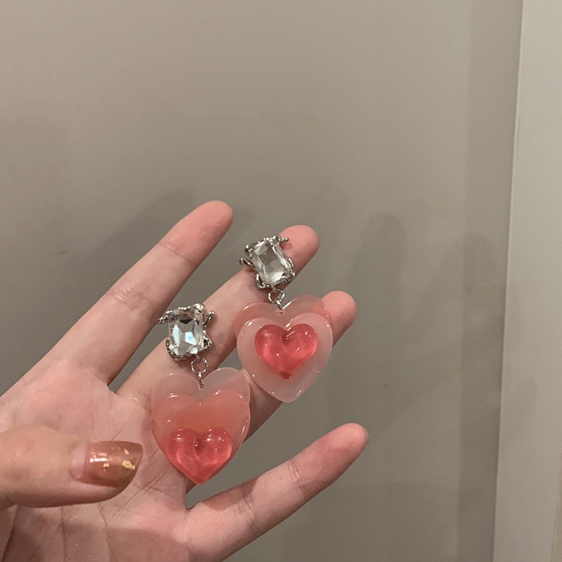 Anting Rumbai Bentuk Hati Warna Pink Untuk Aksesoris