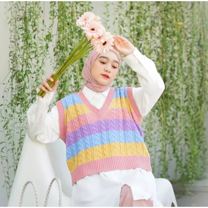 VEST RAJUT RAINBOW/ROMPI RAJUT RAINBOW WANITA