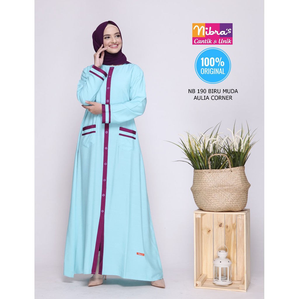 Busana Muslim Wanita Gamis Nibras NB 190 Biru Muda ORIGINAL Gamis Wanita Terkini