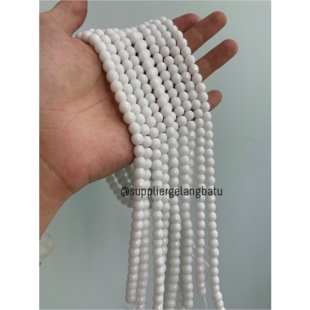 batu WHITE ONYX PUTIH FACETED BEADS 8mm cutting bahan gelang kalung