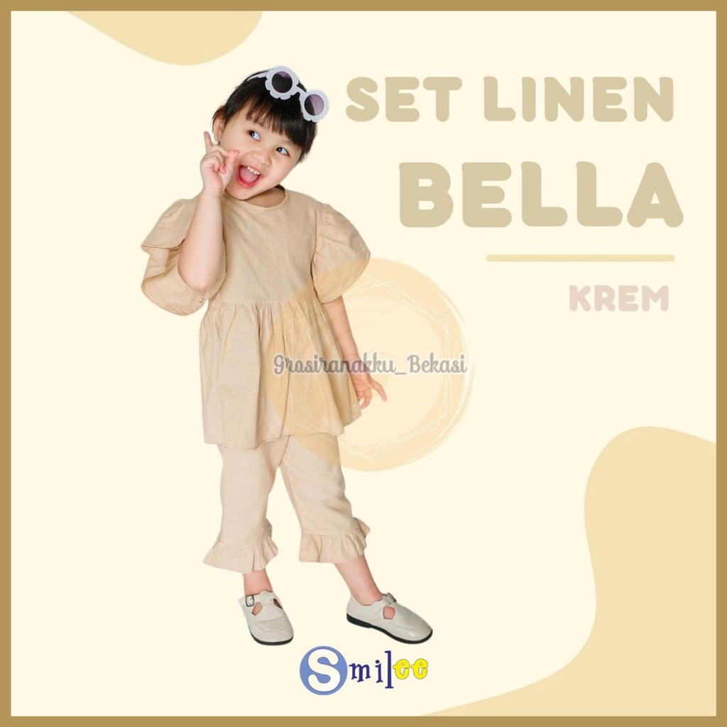 Setelan Anak Linen Smilee Bella Warna Krem Size 1-5