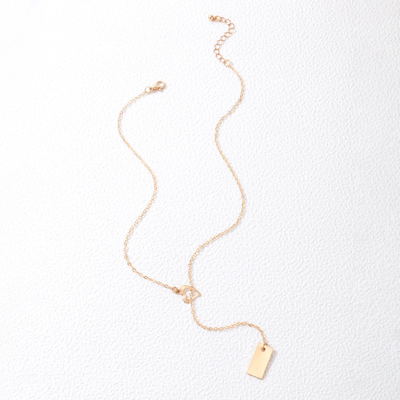Kalung Rantai Klavikula Dengan Liontin Bentuk Hati Persegi Geometris Model Rongga