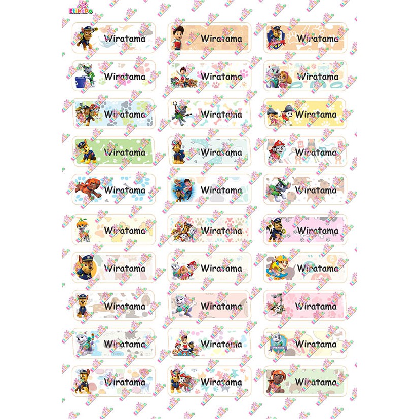 

LABEL NAMA PAW PATROL 120 STIKER - ANTI AIR/ROBEK/LUNTUR -2 Nama PP1S2