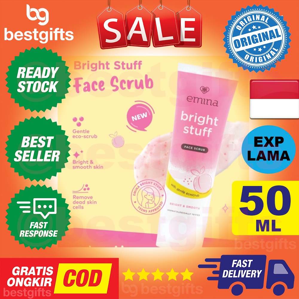 EMINA BRIGHT STUFF FACE SCRUB MEMBERSIHKAN MENGANGKAT SEL KULIT MATI MENCERAHKAN WAJAH NATURAL 50 ML