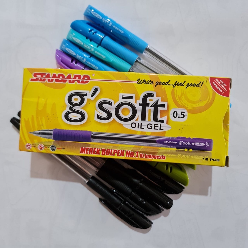 

1 PAK STANDARD PULPEN GEL G-SOFT 0.5 BLACK/HITAM (1 PAK=12 PULPEN)