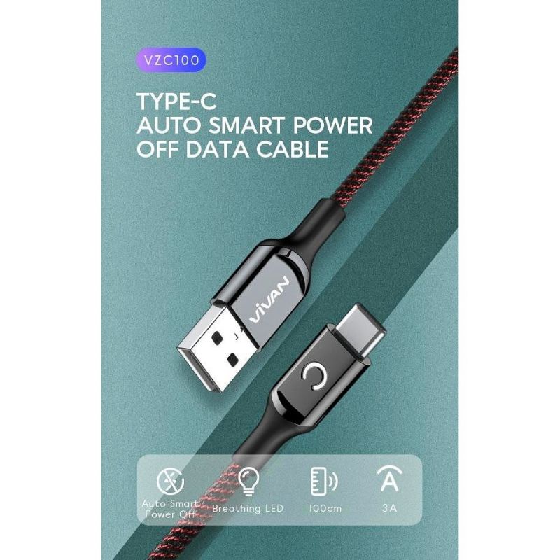 (VIVAN V-ZC) Kabel Data Usb Type C 3A Max LED Fast Charge Smart Power Cable Vivan Type C