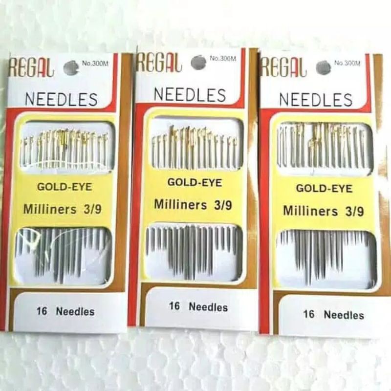 Set 16 dan 12 Jarum Jahit Multi Size Regal Gold Eye