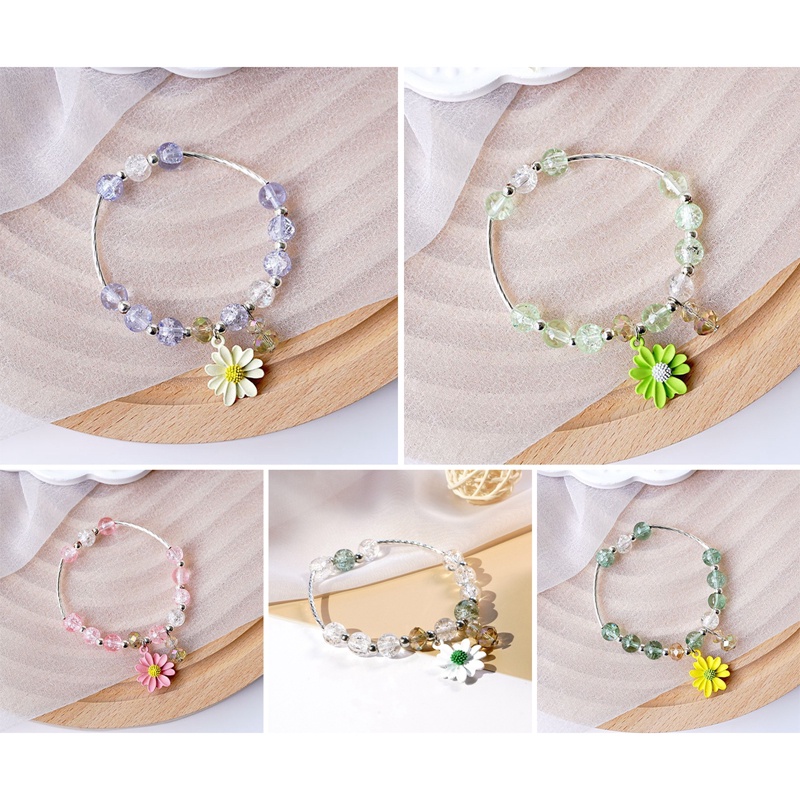 Gelang Manikmanik Kristal Warna Warni Bandul Desain Bunga Aster Gaya Koreabohemian Handmade Untuk Wanita