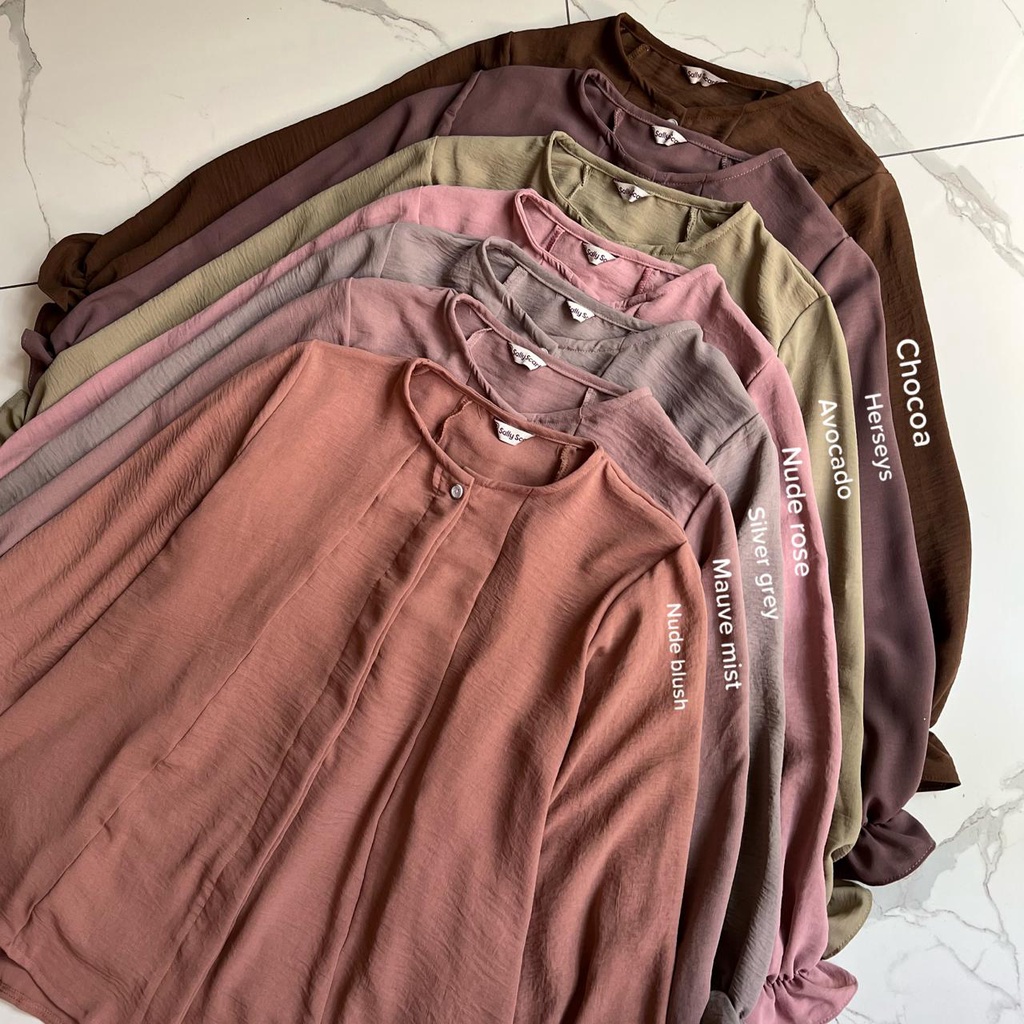 Anona crinkle airflow blouse wanita busui full kancing / oversized-6