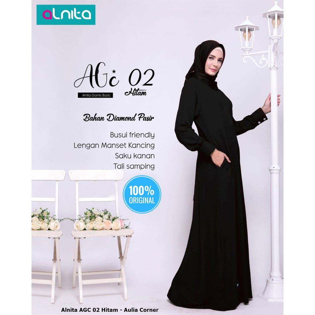 Grosir Baju Gamis Alnita AGC 02 Hitam ORIGINAL Baju Muslim Gamis Model Sekarang