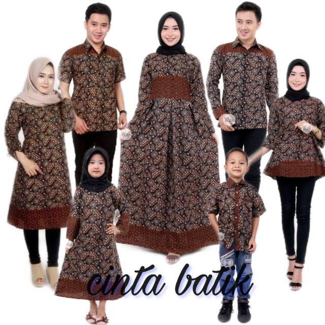 Batik Couple Keluarga - Couple Batik Indonesia Sarimbit Gamis Familly Set Hrb026